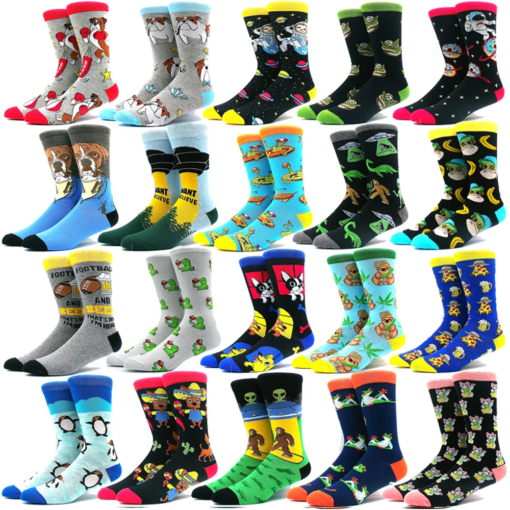 

Cotton Happy Funny Socks Men Alien Planet Shark Crazy Design Sokken Unisex Novelty Dinosaur Crew Skateboard Calcetines Hombre