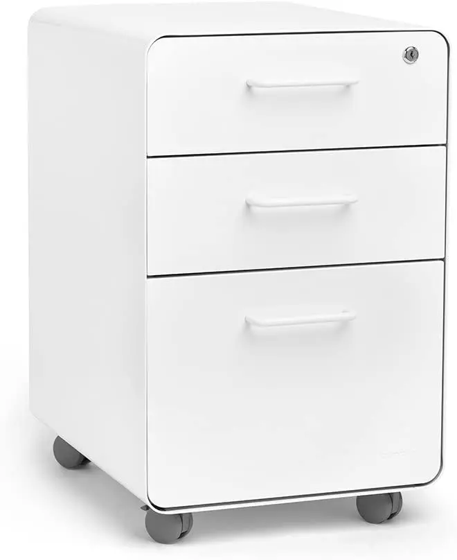 

White 3-Drawer Rolling File Cabinet Locking Wheels Steel Utility Storage Office 17.7", Customized