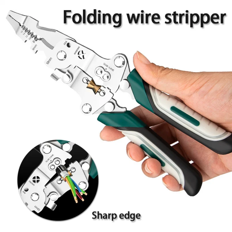 Multi Functional Wire Stripper Foldable Electrician Specific Wire Cutting Pliers Crimper Cable Cutter Adjustable Wire Stripper