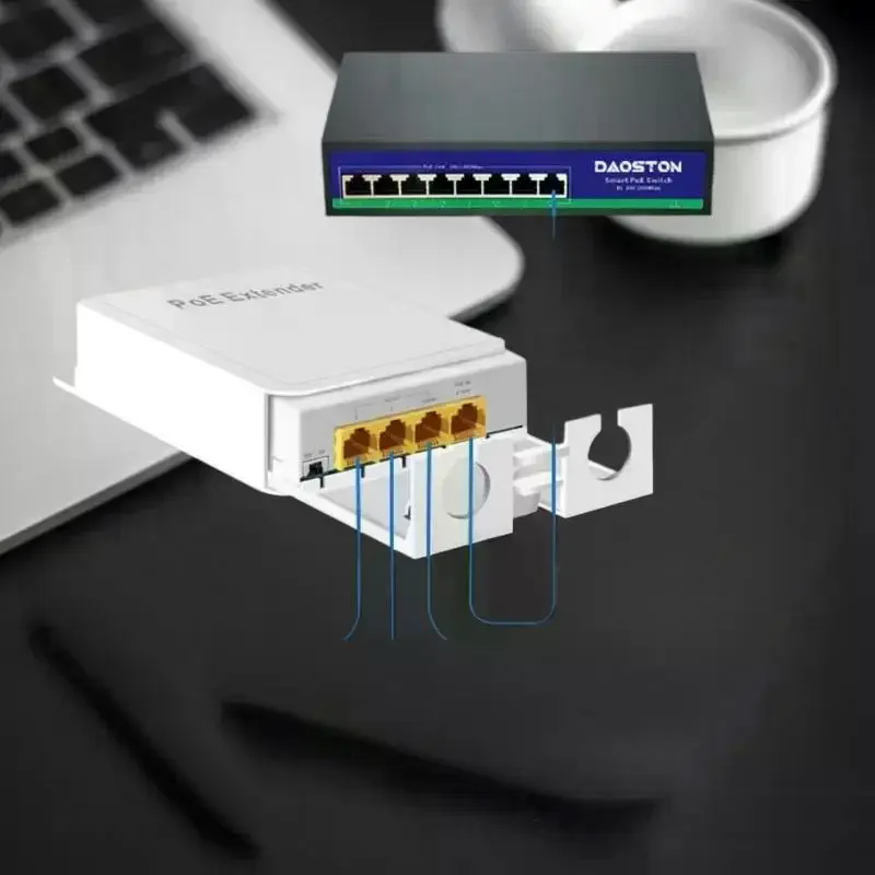 IP55 Waterproof 5-Port POE Extender Repeater, 100/1000Mbps Outdoor Network Switch with 44-57V VLAN Support for Wireless