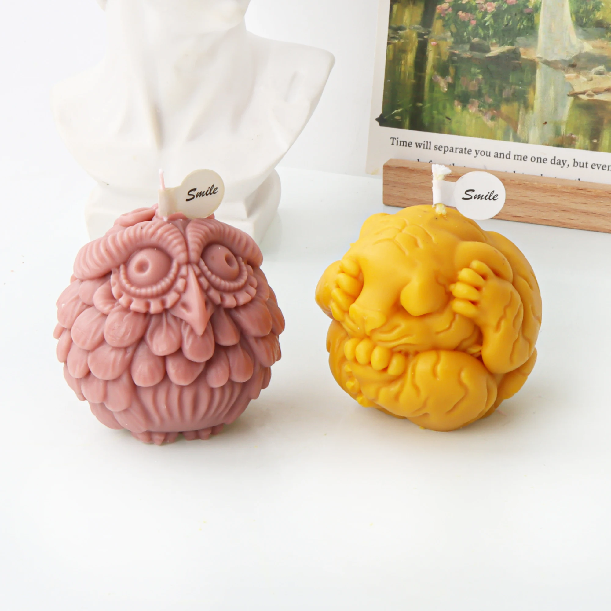 3D Fox/Owl/Tiger Curled Up Into A Ball Shape Candle Silicone Mold  Fox Owl Aroma Soap Statue Resin Mold Animal Lover Home Decor