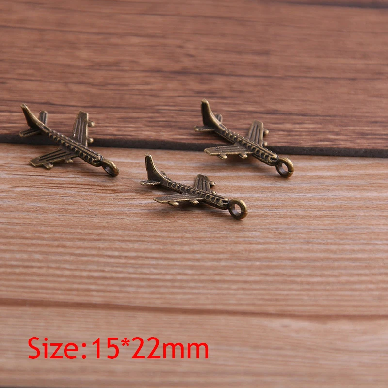 30PCS 15*22mm Airplane Plane Two Color Plated Pendants Antique Jewelry Making DIY Handmade Craft