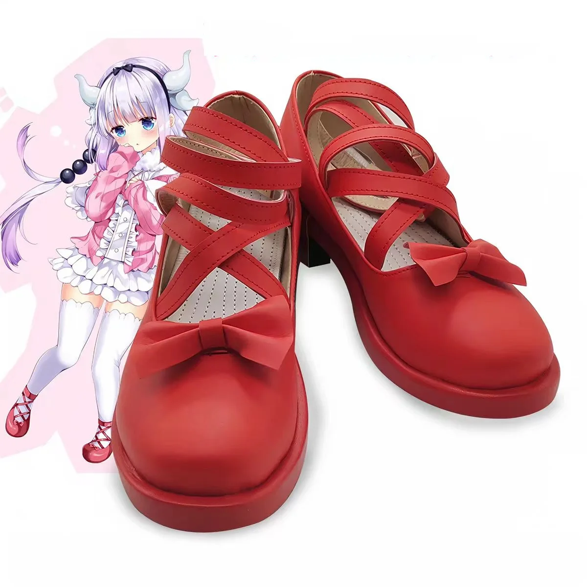 Kanna Kamui Cosplay Shoes Miss Kobayashi's Dragon Maid Red PU Leather Lolita Shoes Halloween Cosplay Prop For Girls