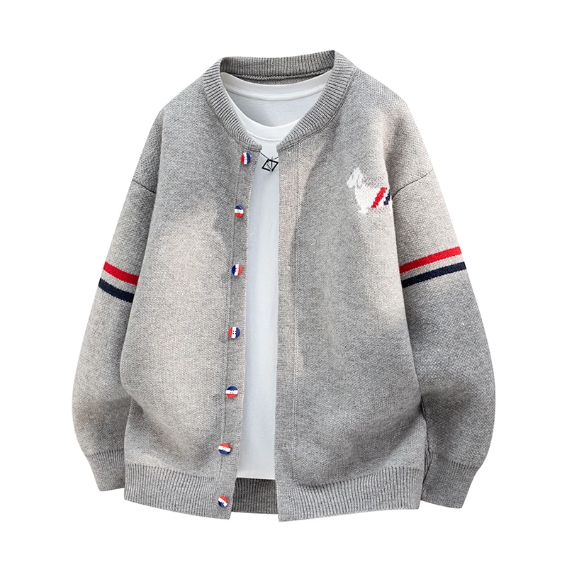 Saucisse chien Jacquard rayé col rond Cardigan pull hommes automne et hiver haut de gamme décontracté tricots veste