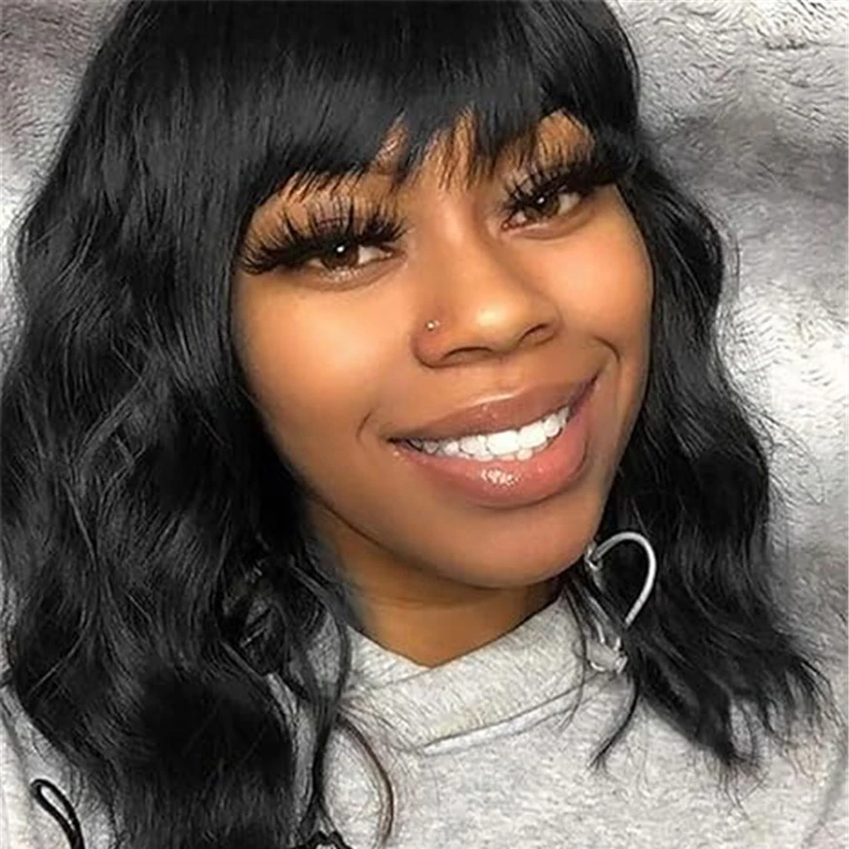 

MISS ROLA Объемная волна Парики из натуральных волос Натуральная волна Цельный машинный парик из вьющихся человеческих волос с бахромой Remy Natural Black