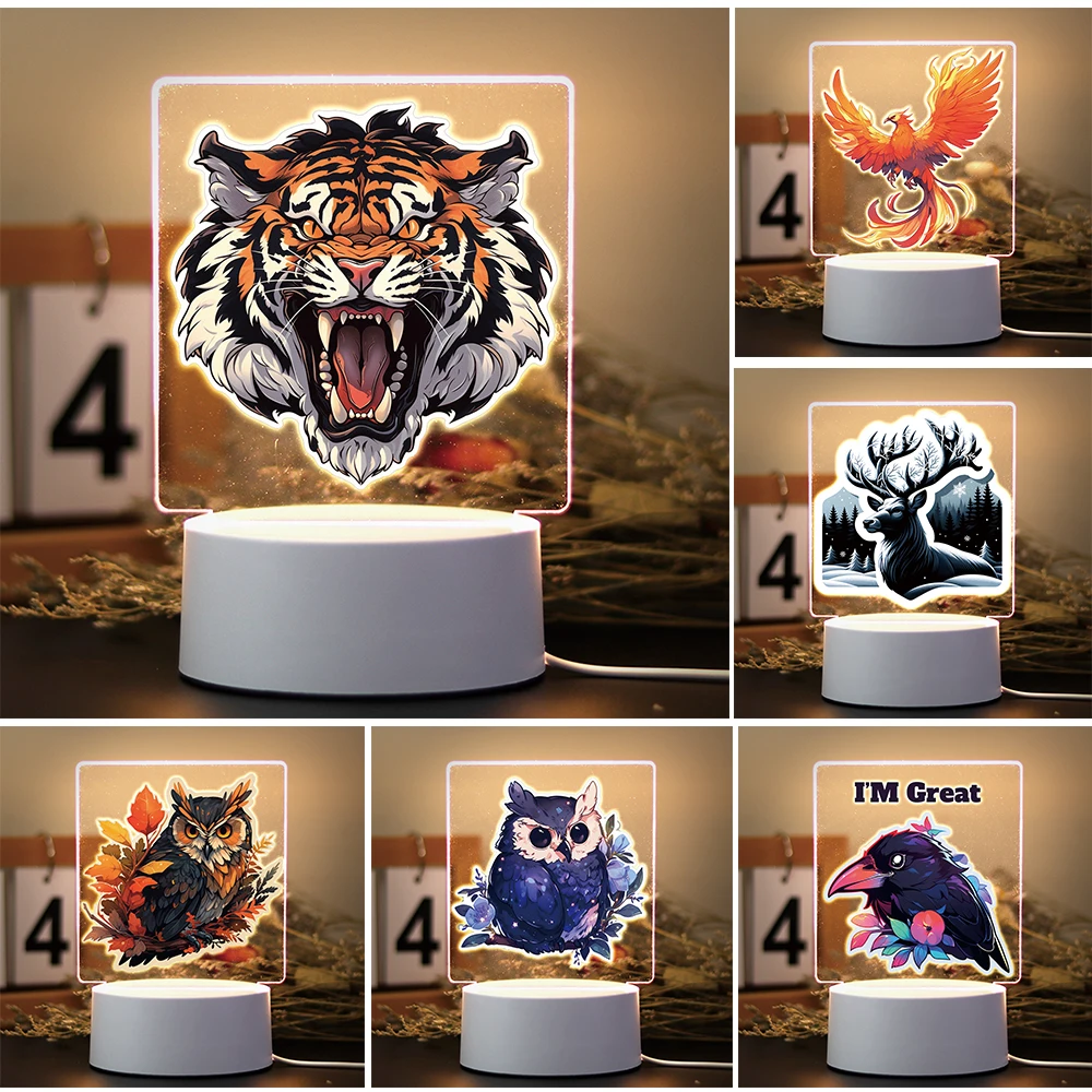 Cute Cartoon Anime Animal Tiger Phoenix Owl Bird 1-7 Color Changeable LED Night Light Home Bedroom Living Room Lamp Kids Gift