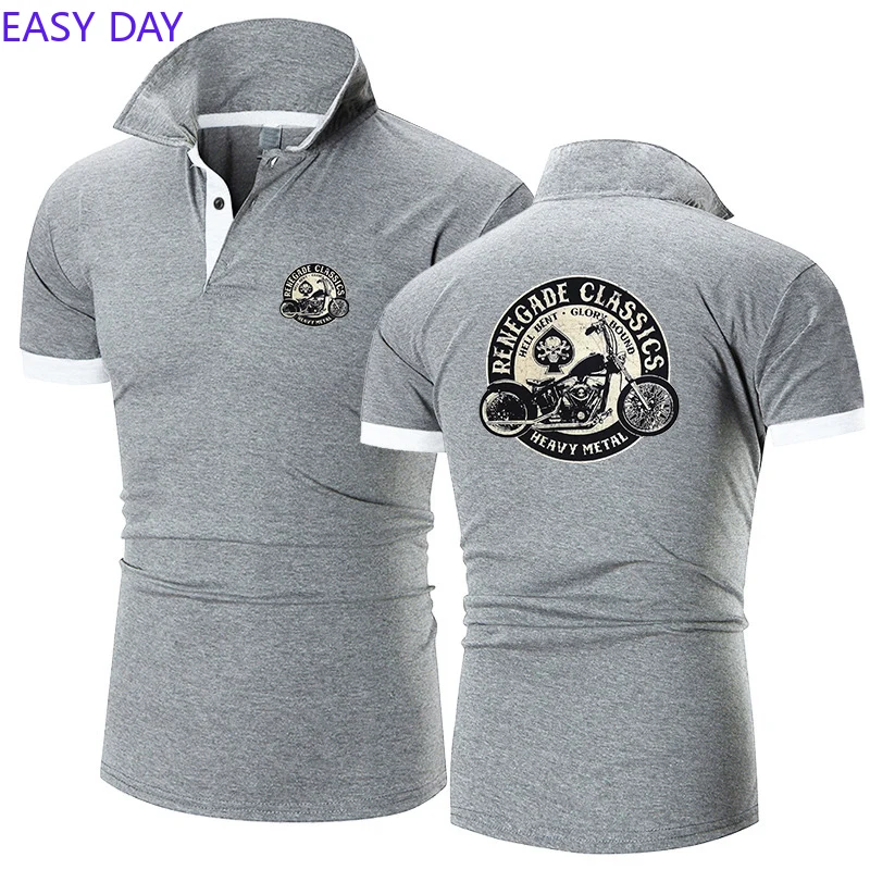 2024 Vintage Glory Bounds Motorcycle USA Cotton Polo Shirts Casual  Solid Color Slim Fit Mens Polos Summer Fashion Clothing