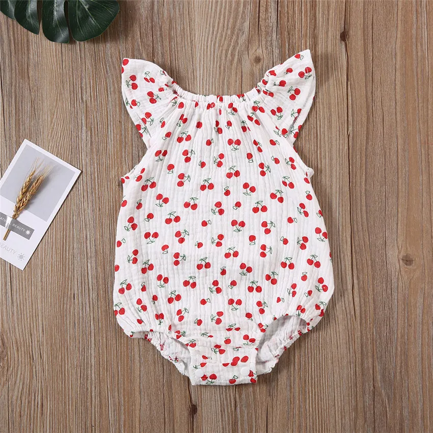 New Baby Girl Flying Sleeve Jumpsuit Cactus Print Romper Newborn Short Sleeve Summer Clothes