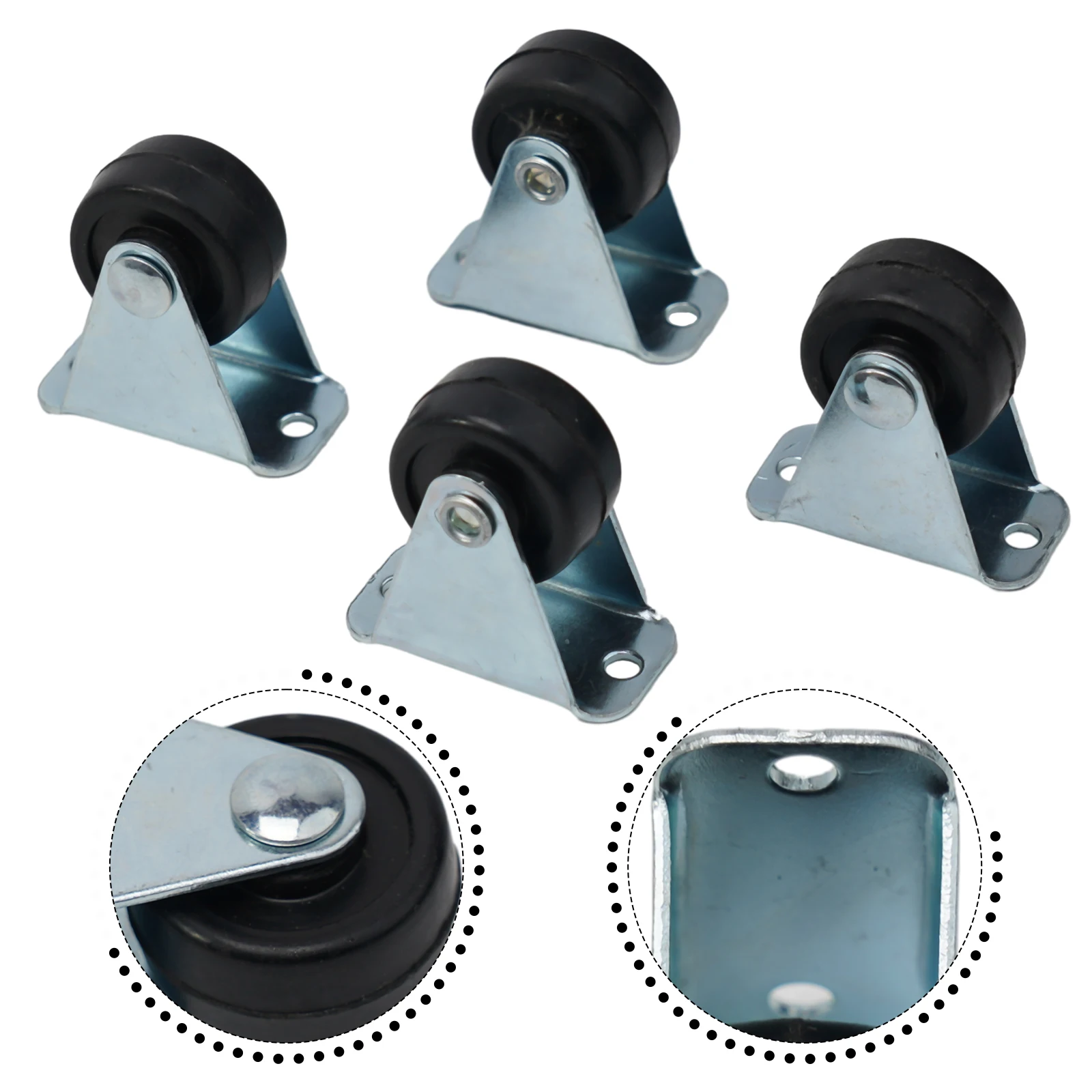 4pcs Rubber Caster Wheel Single Wheels Heavy Duty Non-Swivel Top Plat Furniture Caster For Platform Trolley Accessories