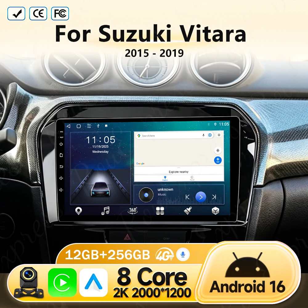 

Автомагнитола Android 16 с Carplay и Auto для Suzuki Vitara 2015-2019: Мультимедийный проигрыватель, стереосистема, видео, 4G, WiFi, Bluetooth