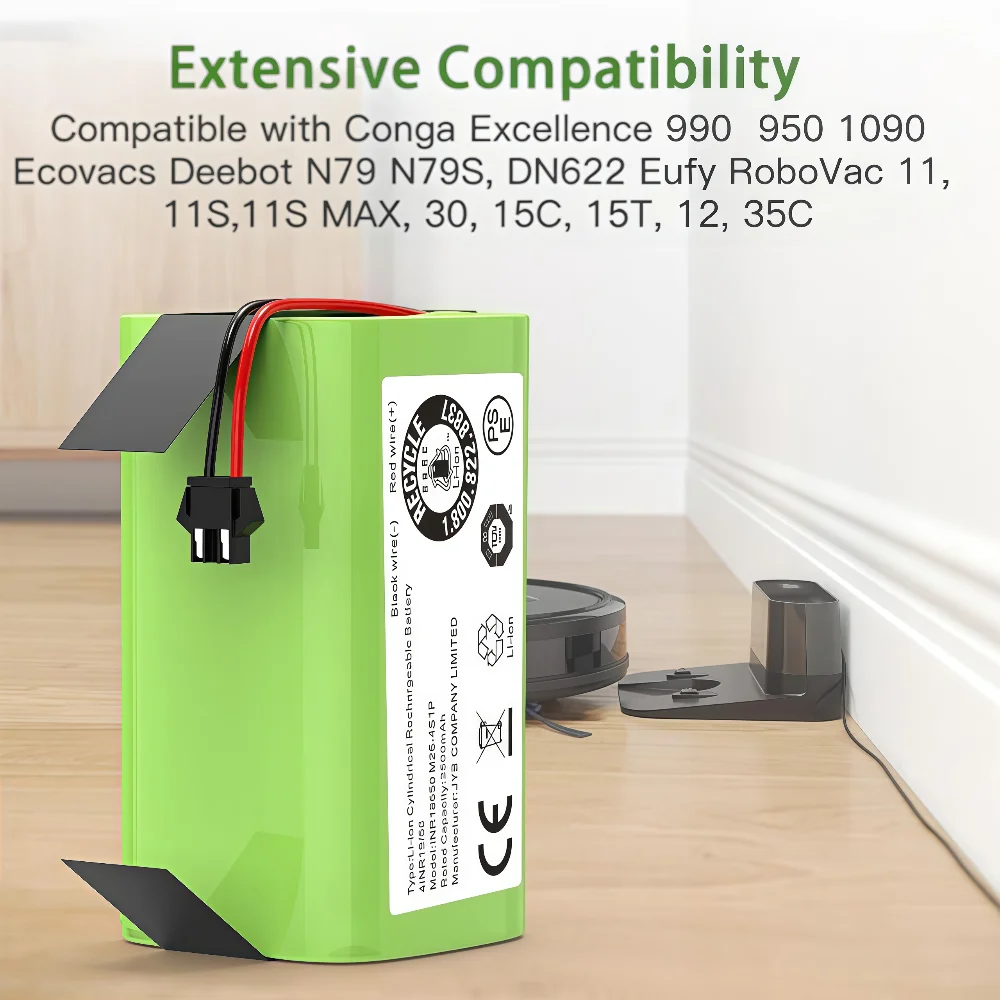 14.4V 3500mAh TW4-11 Replacement Lithium Battery for Eufy RoboVac 11/11S/MAX/30/15C/15T/12/35C & Ecovacs Deebot N79S/DN622
