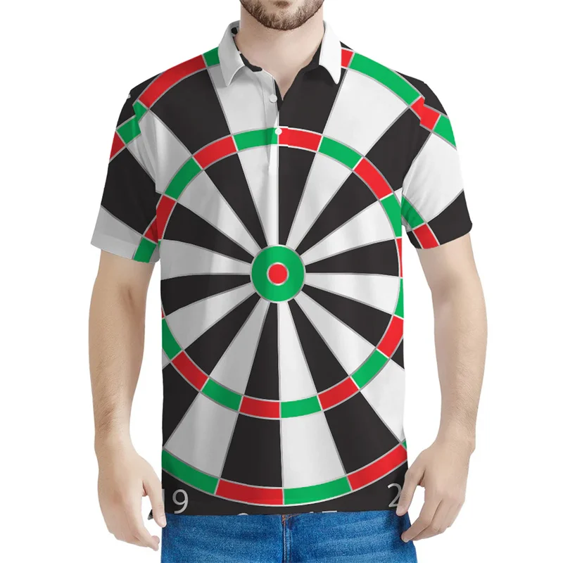 Classic Dartboard Graphic Polo Shirt Men 3d Printed Tees Casual Lapel Button Short Sleeves Tops Male Clothes Loose Polo Shirts