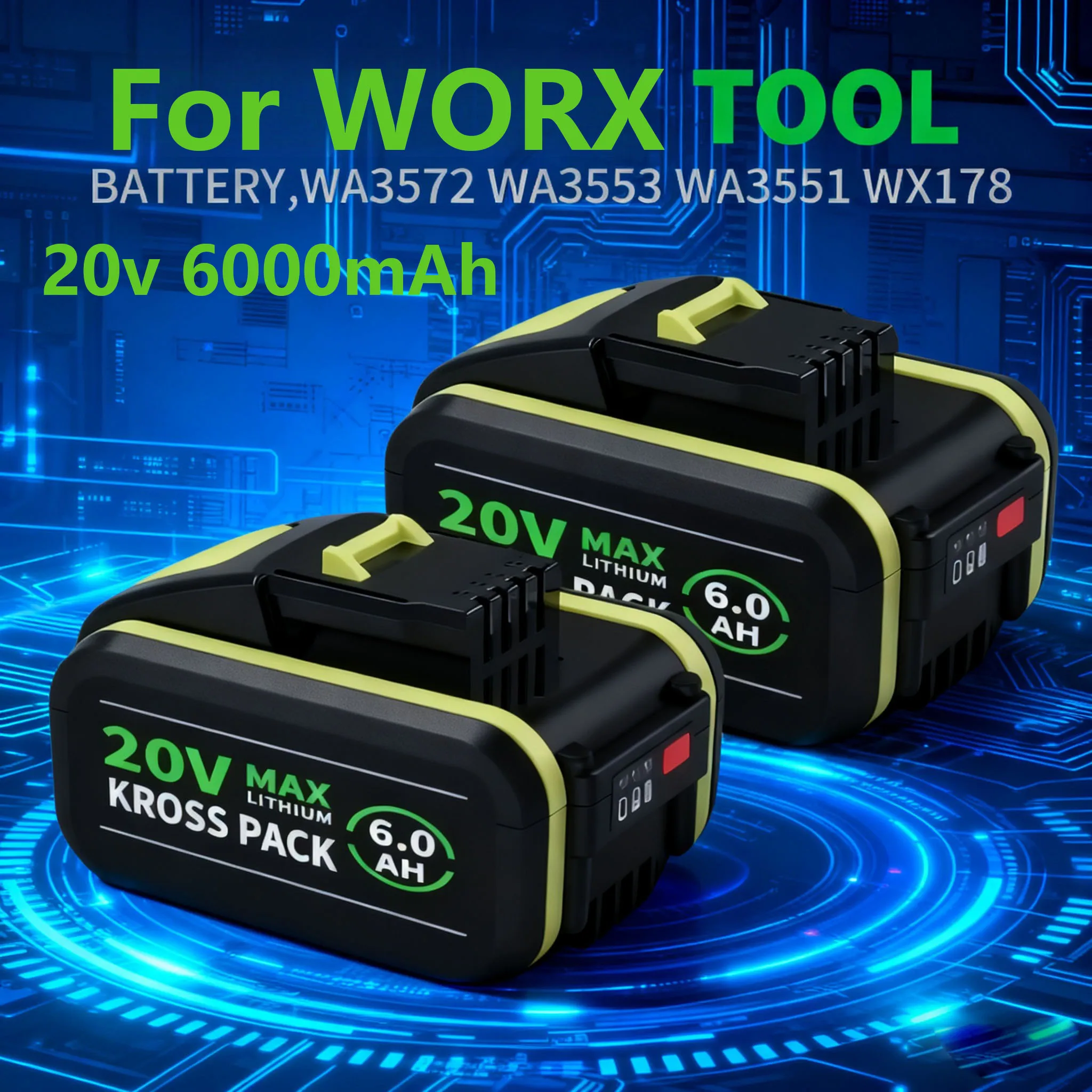 

20V 6000mAh Lithium-ion Battery For Worx WA3553/WA3551 for WORX Long-Runtime WA3551 WA3553 WA3641 WX373 WX390 Tool Battery