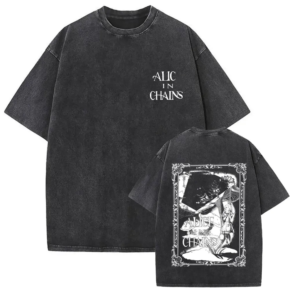 

Washed Vintage Rock Band Alice in Chains Graphic T Shirt Men Women Retro Gothic Punk T-shirts Men's Casual Oversized Streetwear