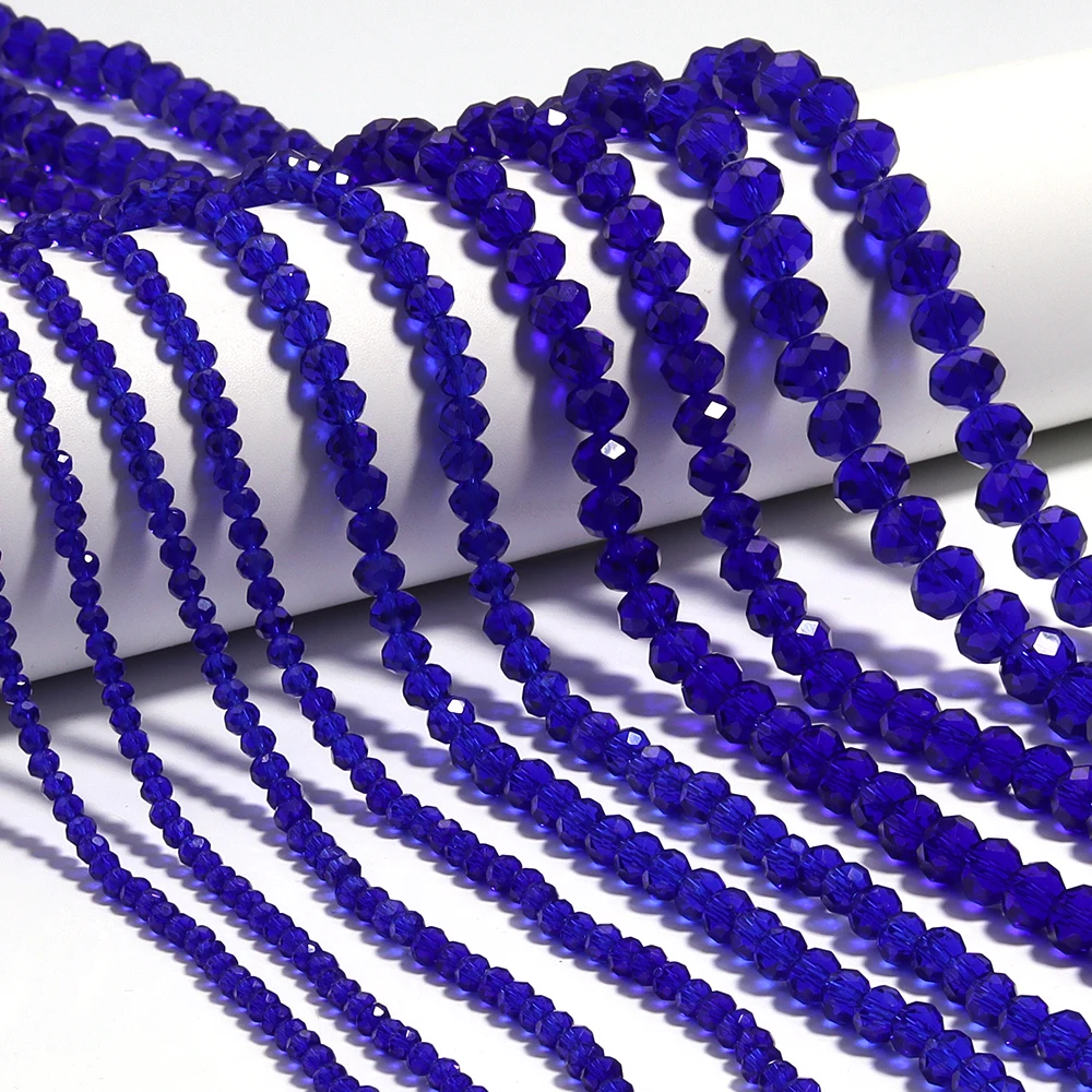 1 Strang 3 4 6 8 10 mm facettierte Kristallglasperlen tiefblaue lose Distanzperlen für DIY-Schmuckherstellung, Armband, Halskette
