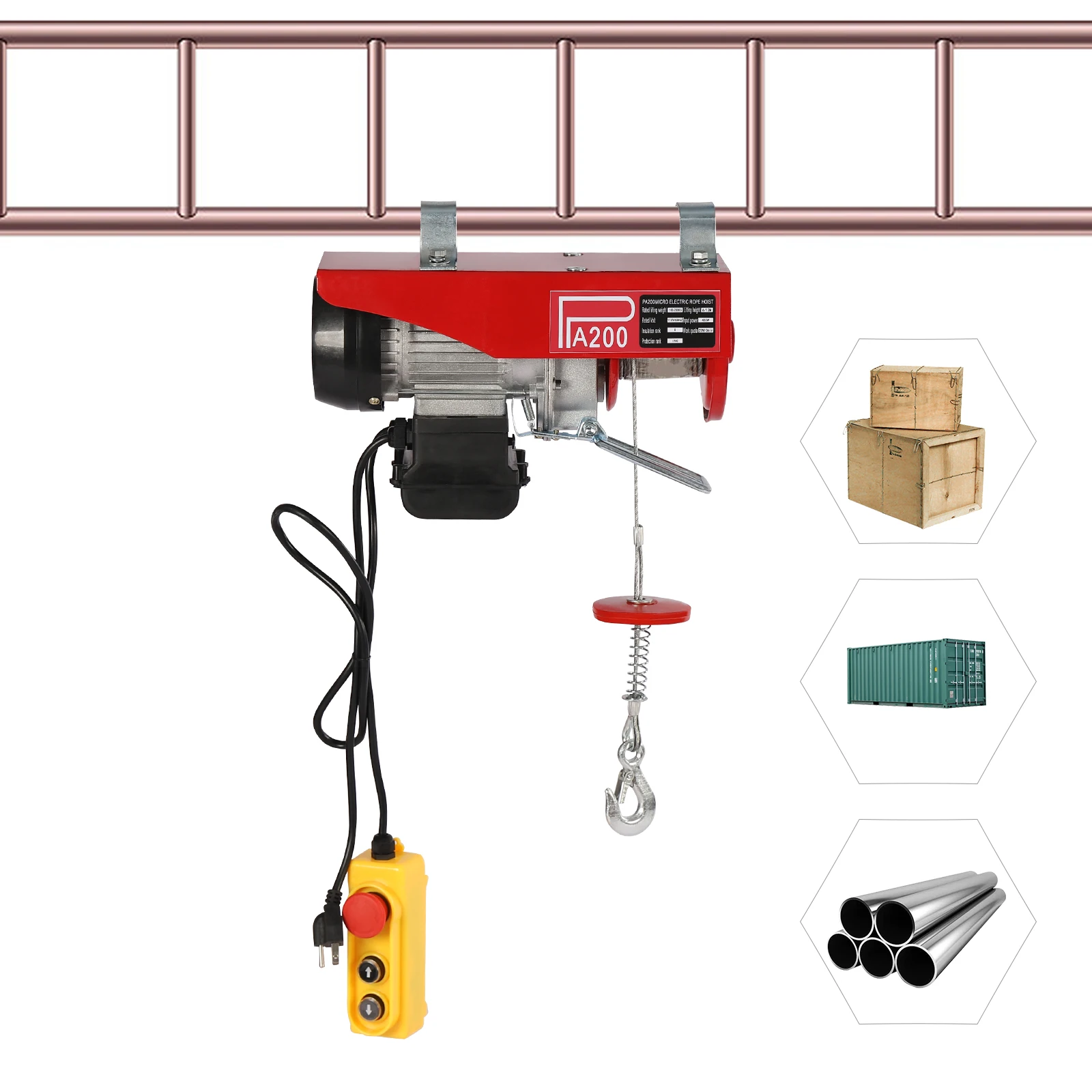 Electric Hoist 200kg/440lbs Electric Winch Electric Lift 110V/480W Steel Pressional Electric Hoist with Remote