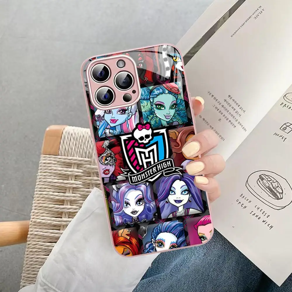 M-MonsterS Cartoon H-HighS Phone Case For iPhone 14 13 12 Mini 11 Pro XS Max X XR 14 Plus Tempered Glass Cover