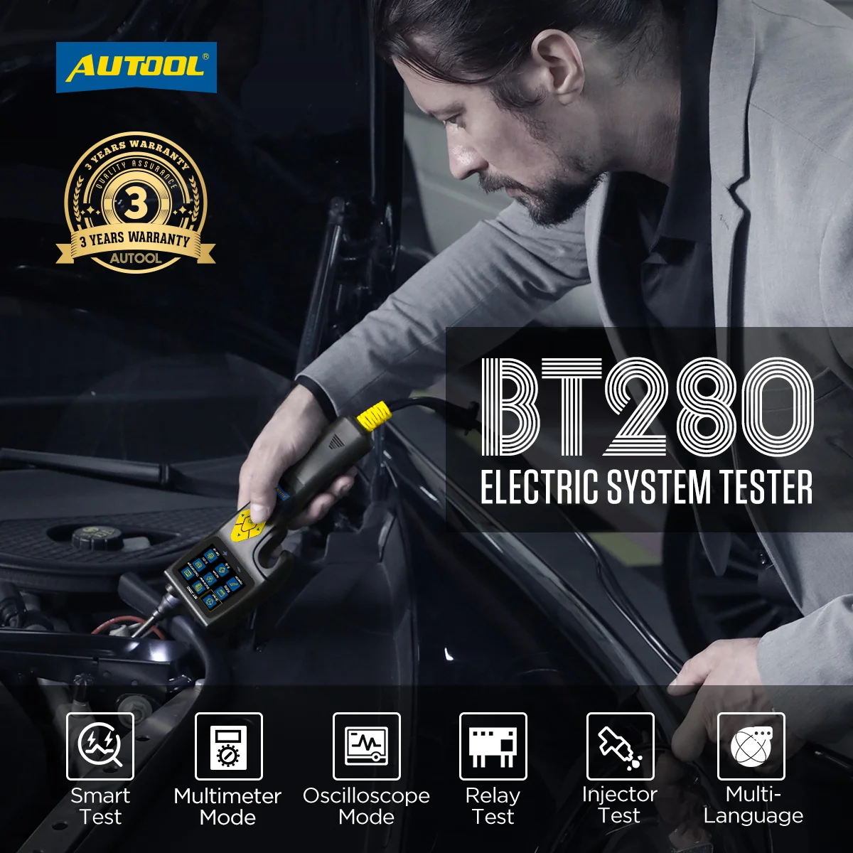 AUTOOL BT280 Car Electrical Circuit Tester Multifunctional Diagnosis Tool Multi-language Automotive Electric System Tester