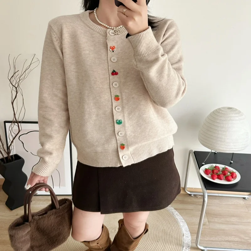 2024 New Autumn and Winter Cashmere Cardigan women casual O-Neck solid Cashmere Cardigan sweater women