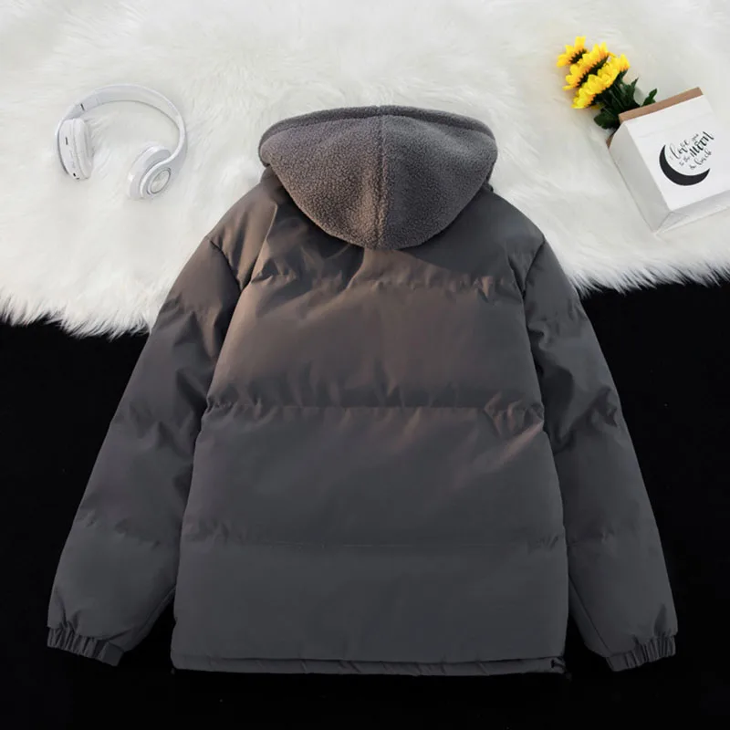 وهمية قطعتين مقنعين سترة قطن للرجال الشتاء موضة الربط معطف سميك الكورية عادية فضفاض الذكور معطف فضفاض دافئ #4