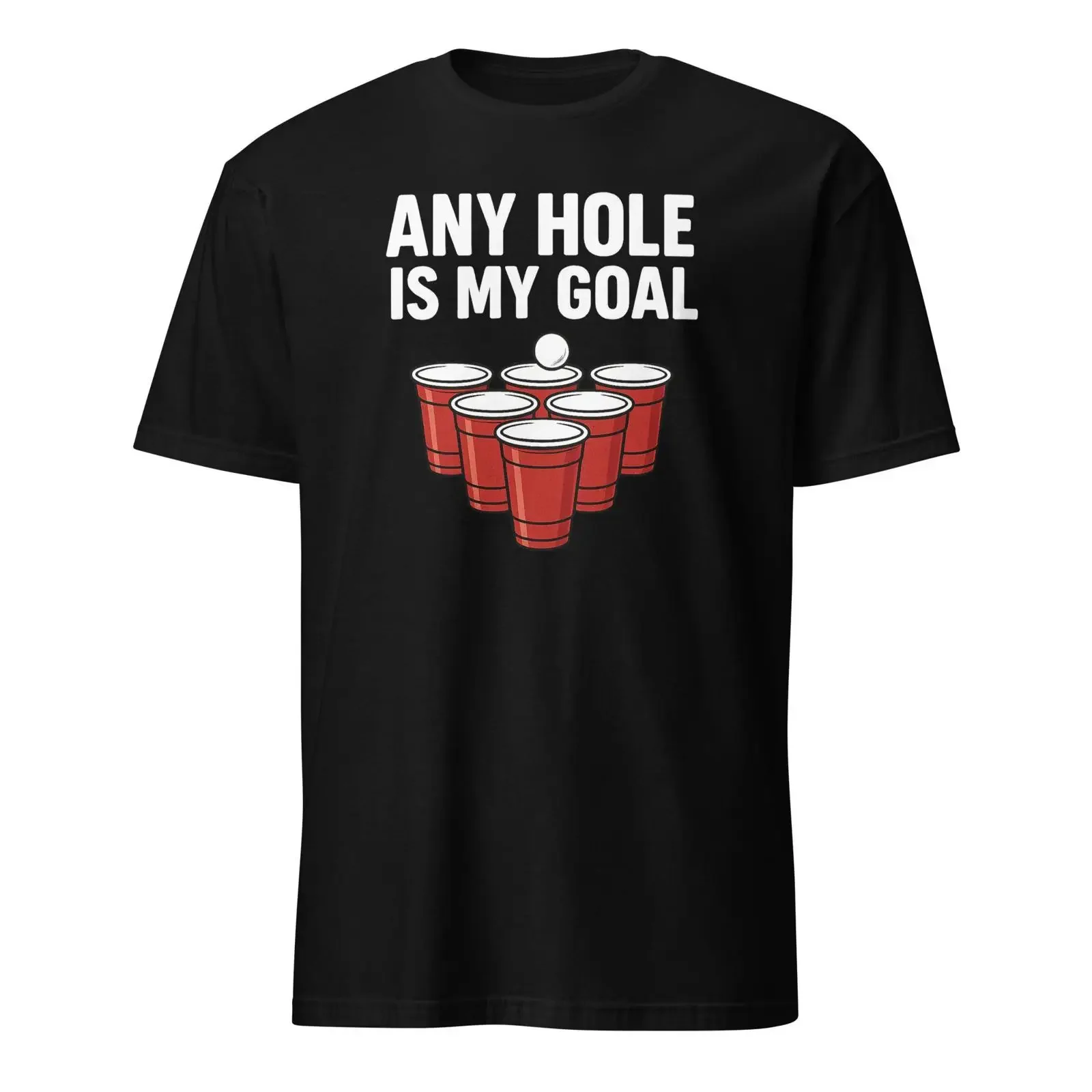 Camiseta divertida de Beer Pong con la frase 'Any Hole Is My Goal', estilo vintage, lavada, con gráfico, informal, elástica, suave, streetwear, transpirable, para hombre, elegante