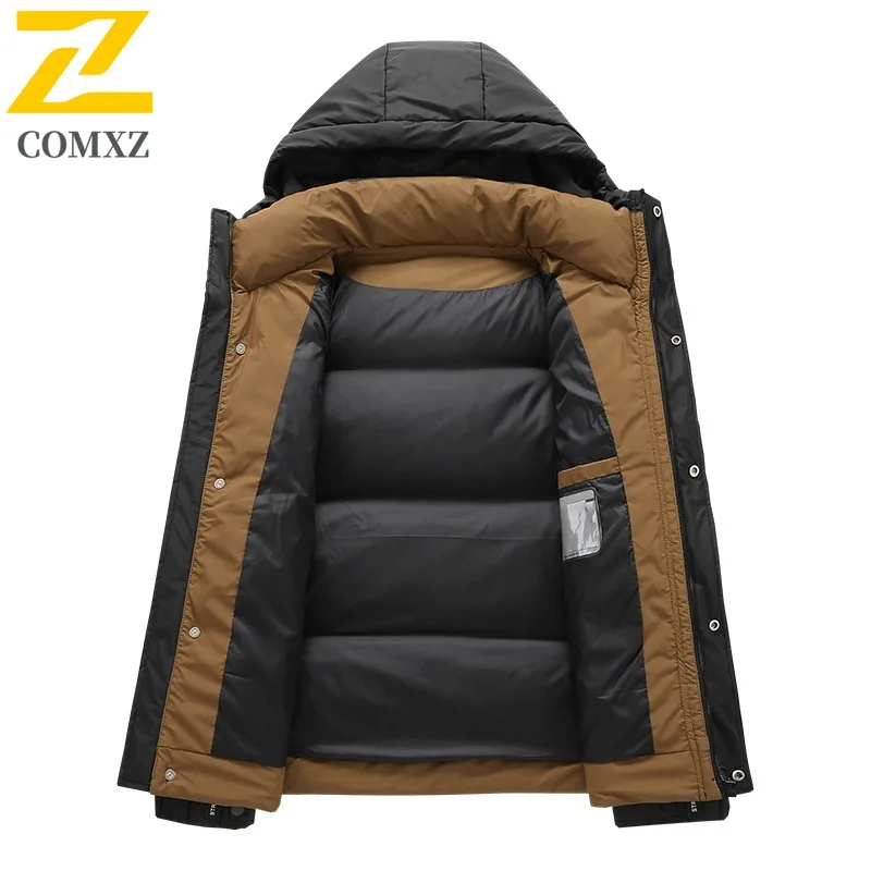 COMXZ الرجال أسفل سترة فاخرة مقنعين الكورية نمط خفيفة الوزن الدافئة سترة الترفيه التخييم الباردة مقاومة الشتاء أسفل معطف #3