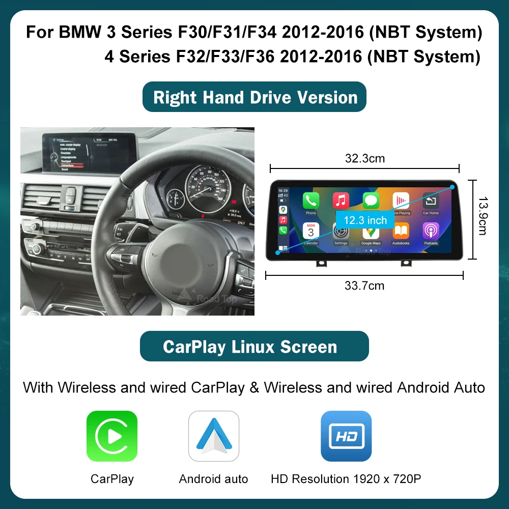 12.3 Wireless CarPlay Android Auto Multimedia Linux Screen For BMW 1 2 3 4 Series F20 F21 F22 F30 F31 F32 F33 NBT OR EVO image 3