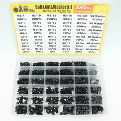 3045/2545p Flat Head Countersunk Socket Cap Screw Nut Washer Assortment Kit Black Grade 10.9 Steel Bolts and Nuts and Washer Set