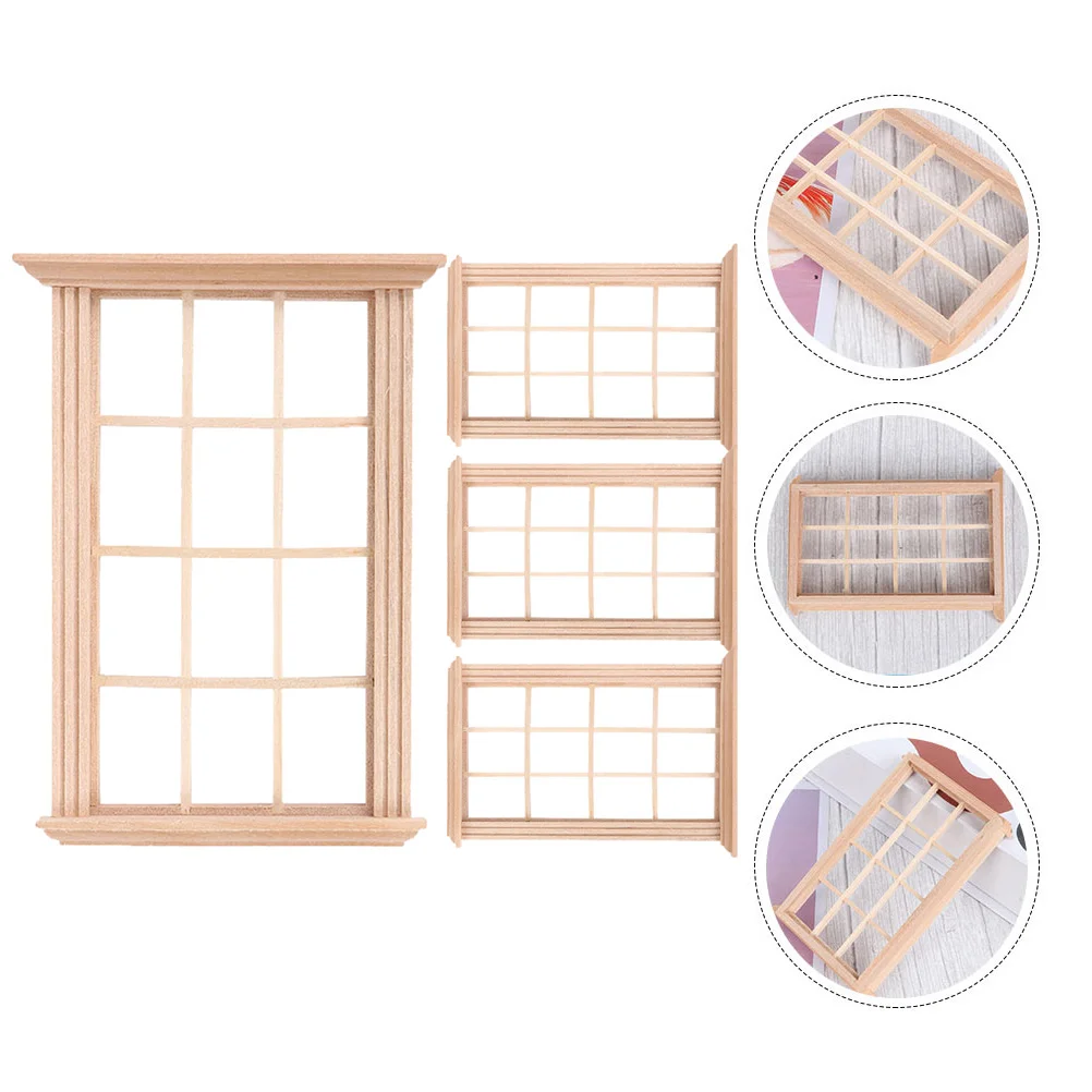 4 Pcs Window Frame Model House Building Supplies Furniture Accessories Toy Room Wooden Toddler Toys