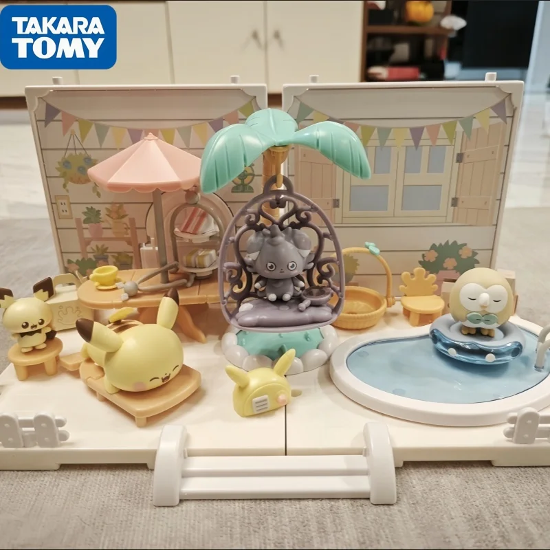 

Takara Tomy Pokemon Pokepeace House Party Garden Pikachu Miniature Assembly Scene Collectible Desktop Decor Ornament