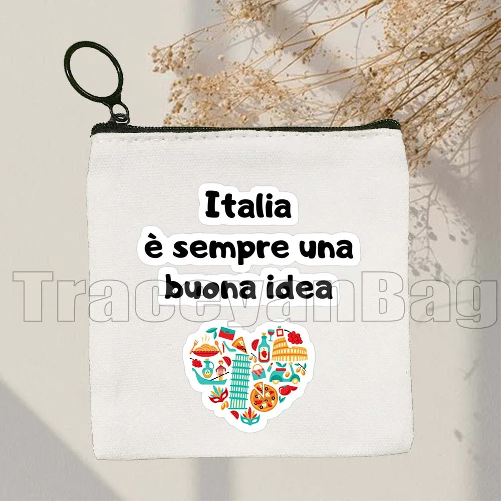 Love The Colosseum Italy Florence Rome Milan Italian Roman Italia Fan Gifts Canvas Coin Purse Key Case Small Bag Wallet Pouch