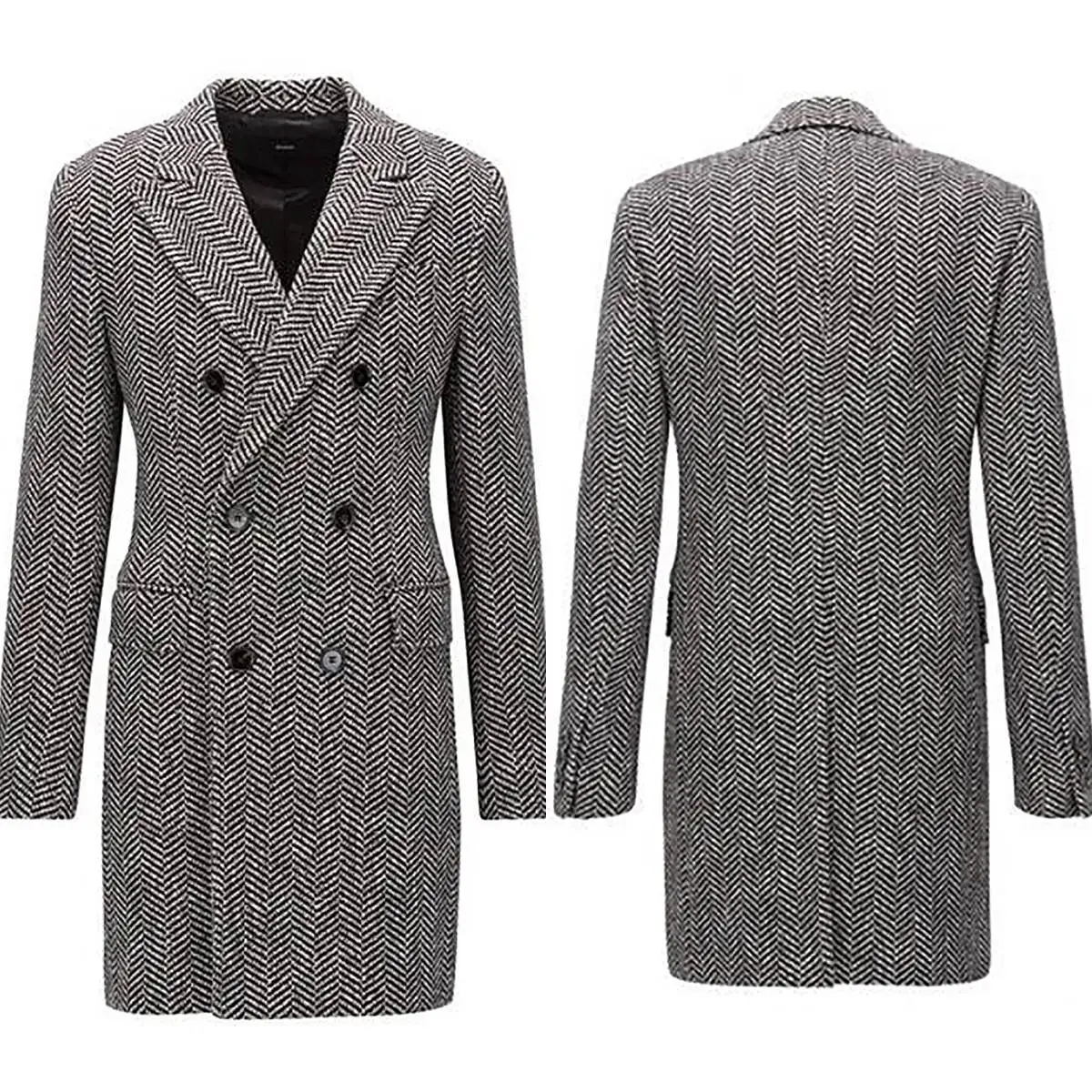 Vintage Men Overcoat Jacket Tweed Herringbone Wool Blend Double Breasted  Outfits One Piece Customized Groom Wear