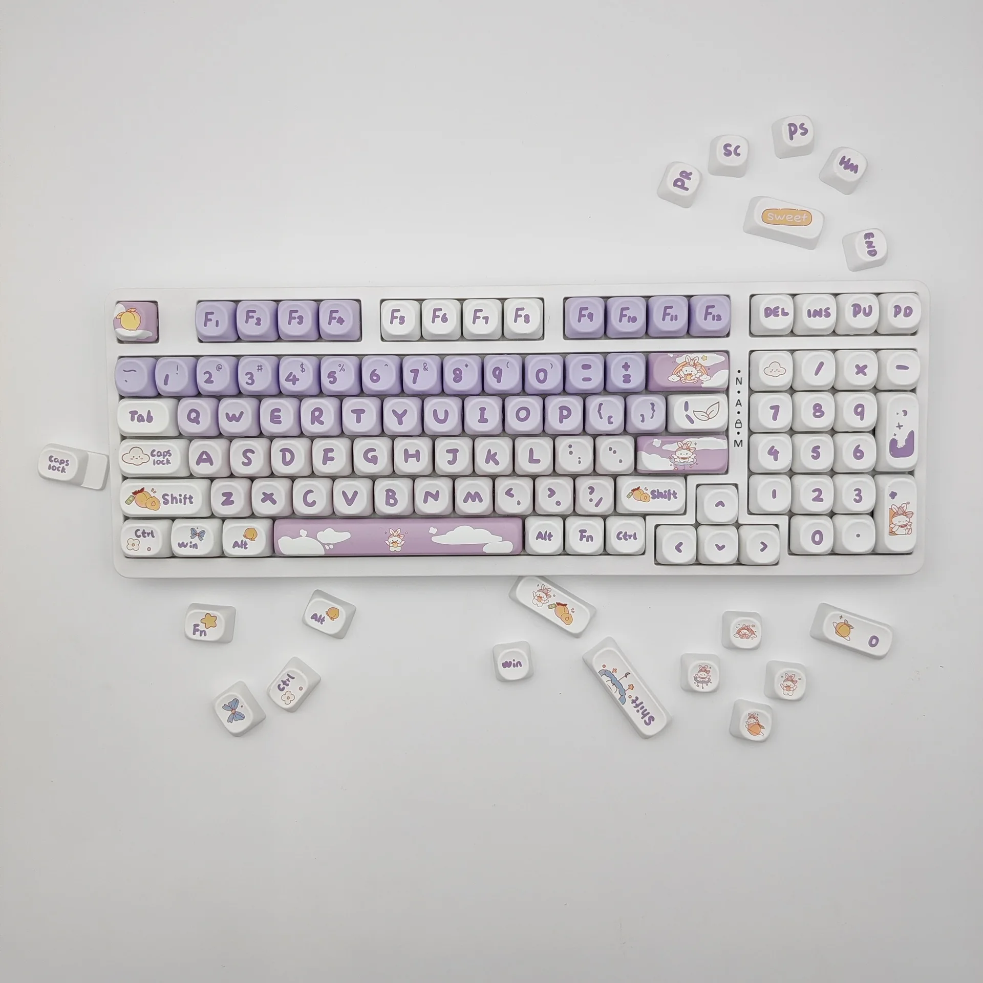 

68 cute MOA height purple gradual change rabbit hot sublimation keycap small full set 87 mechanical 61 keyboard 98 for 104