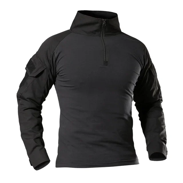 AUKU Tactical T-Shirts Men Combat Tops Quick Dry Camo Long Sleeve Camping Hiking 1/4 Zipper Ripstop Shirt Hunting Clothes