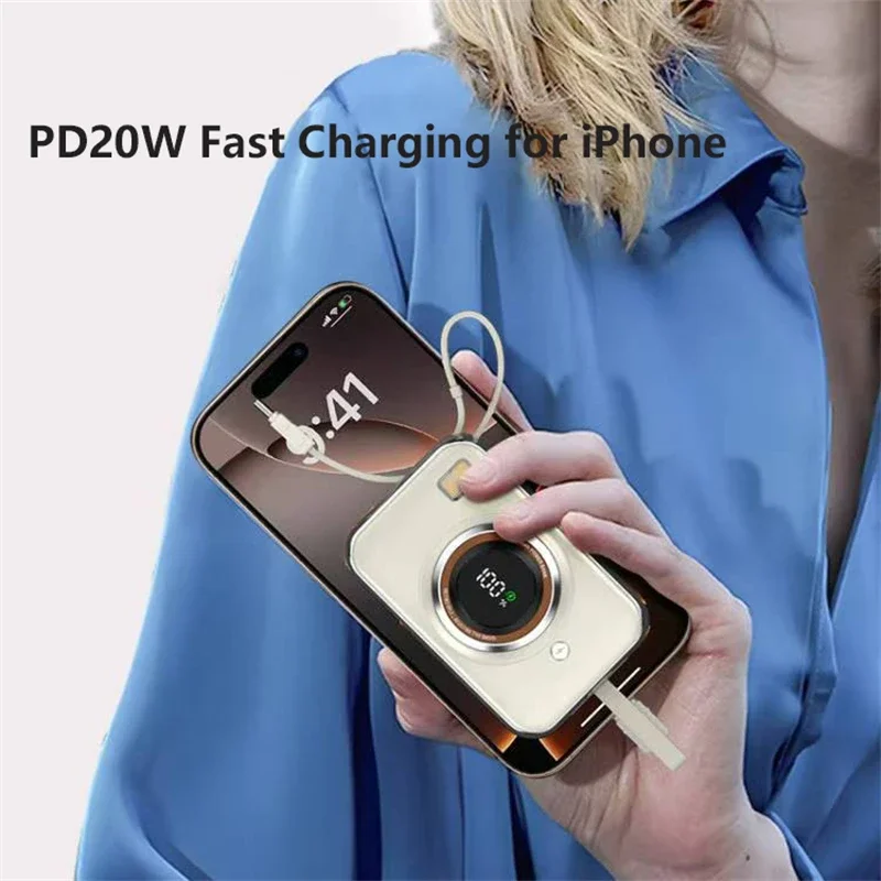 

Мини-Power Bank 10000 мАч 66 Вт, быстрая зарядка, Powerbank, встроенный кабель, портативное зарядное устройство, внешний аккумулятор для IPhone, Samsung, Xiaomi