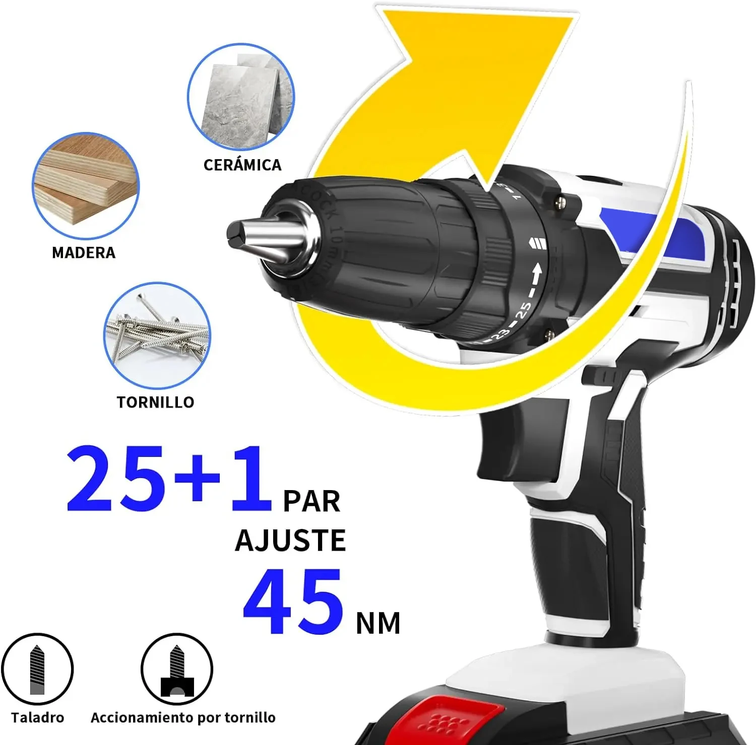 21V Cordless Drill Driver,Electric Cordless Screwdriver 45Nm with 1500mAh Battery, 2 Speeds, 29CS Accessories