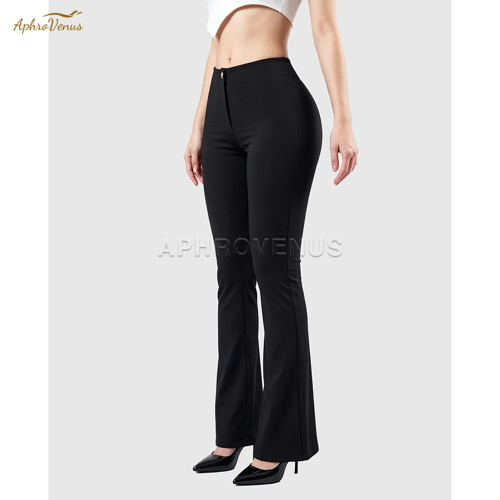 Women High Rise Skinny Butt Lifting Shaping Flare Leggings Stretch Button Fly Bell Bottom Pants Slim Body Shaper Casual Trousers