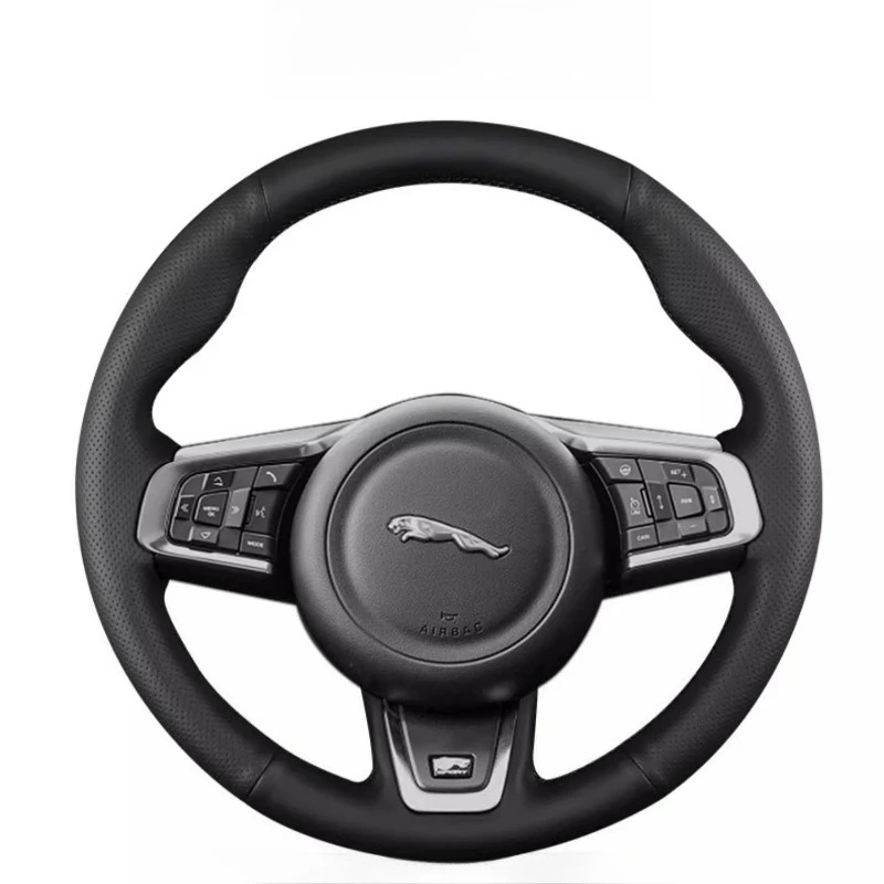 

Сшитый вручную ремонт, износостойкий нескользящий черный кожаный чехол на руль автомобиля для Jaguar XFL XE XJL F-PACE XKR