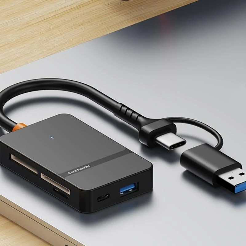 HX6A OTG Adapters Card Reader for Smartphones Computers Supports Multiple Card Formats USB C USB A Port