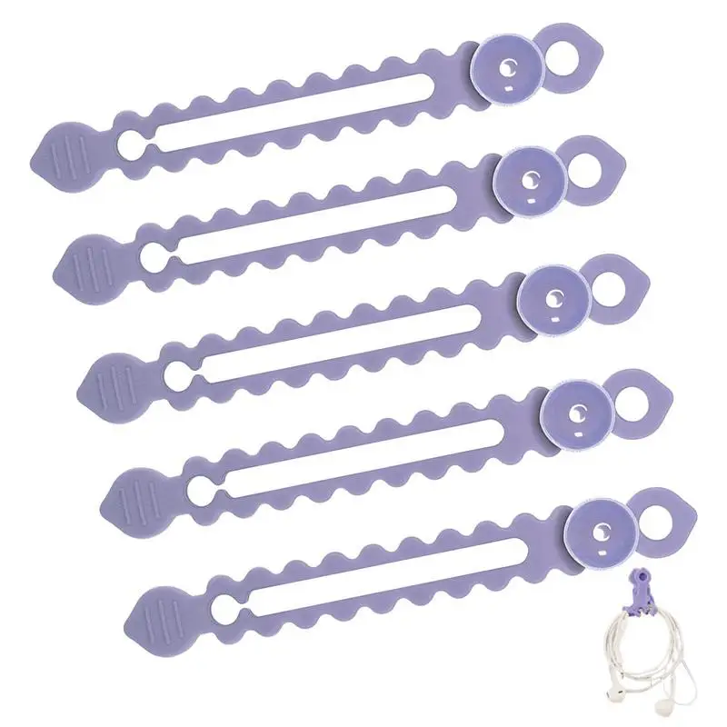 Charging Cable Organizer 5pcs Soft Silicone Cord Ties Reusable Cable Organizer With Suction Cup Multipurpose Cord Organizer For
