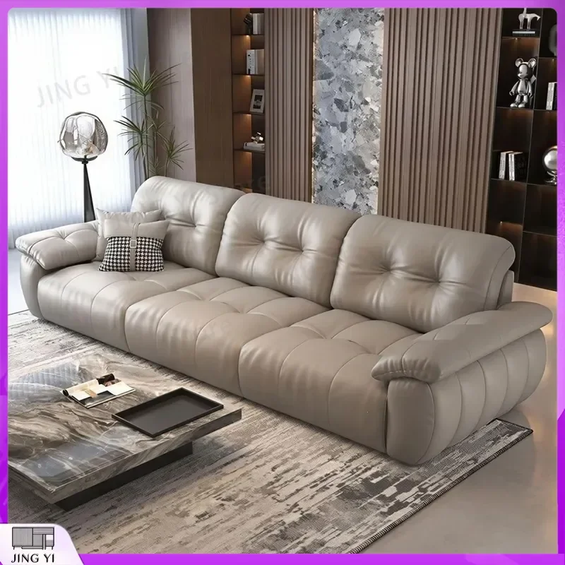 Italian Light Luxury Cloud Sofa Living Room Leather Sofa First Layer Cowhide Straight Sectional