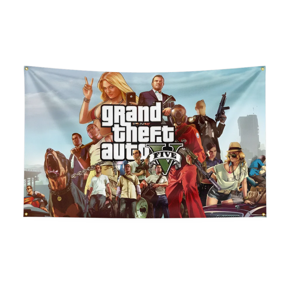 90X150CM G-Grand-Theft-AutoS GTAs Flag Polyester Digital Printed Game Tapestry Curtain For Decor