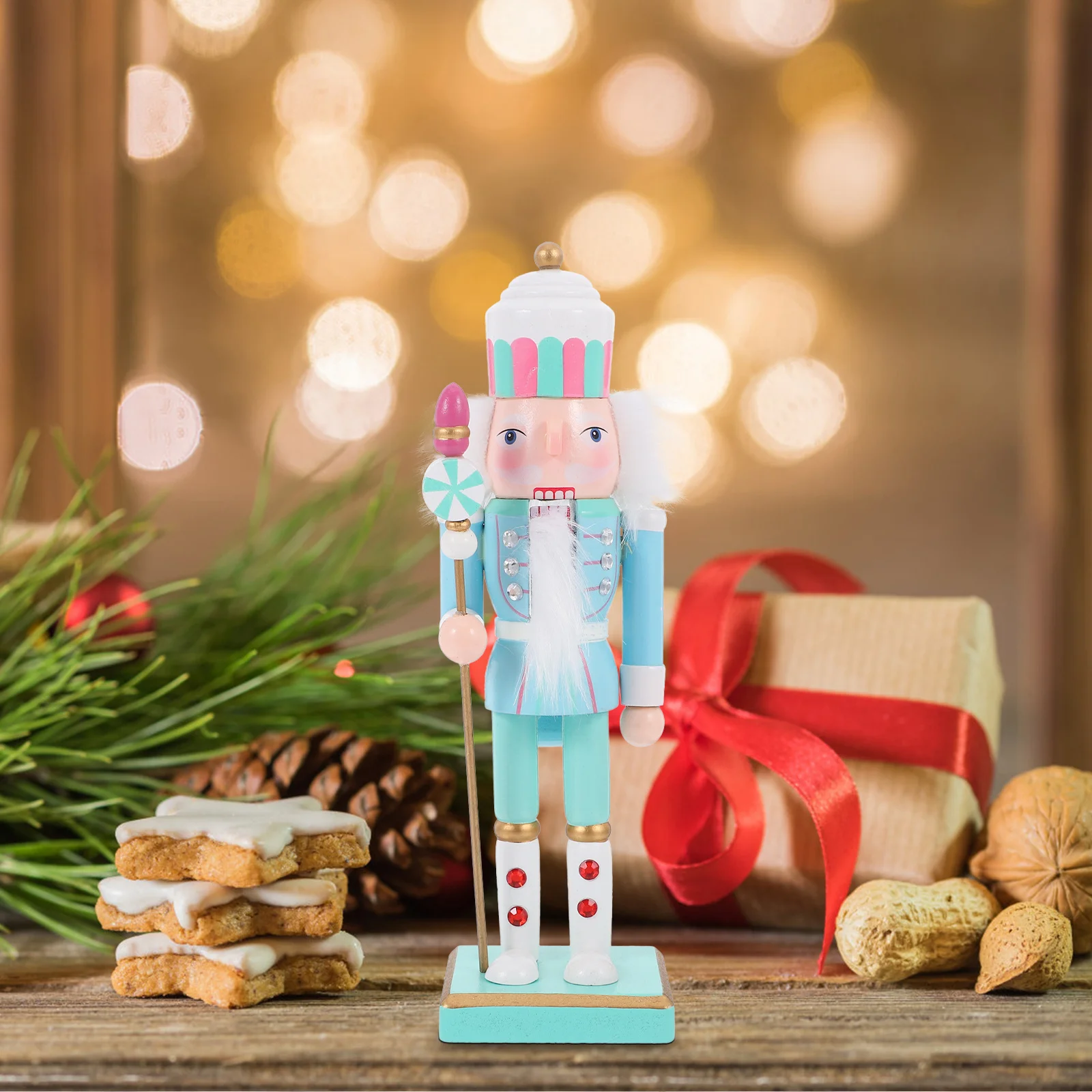 

1pcs Wooden Nutcracker Christmas Decor Cute Tabletop Display Xmas Festival Ornament Desktop Craft Decoration Holiday Home Party