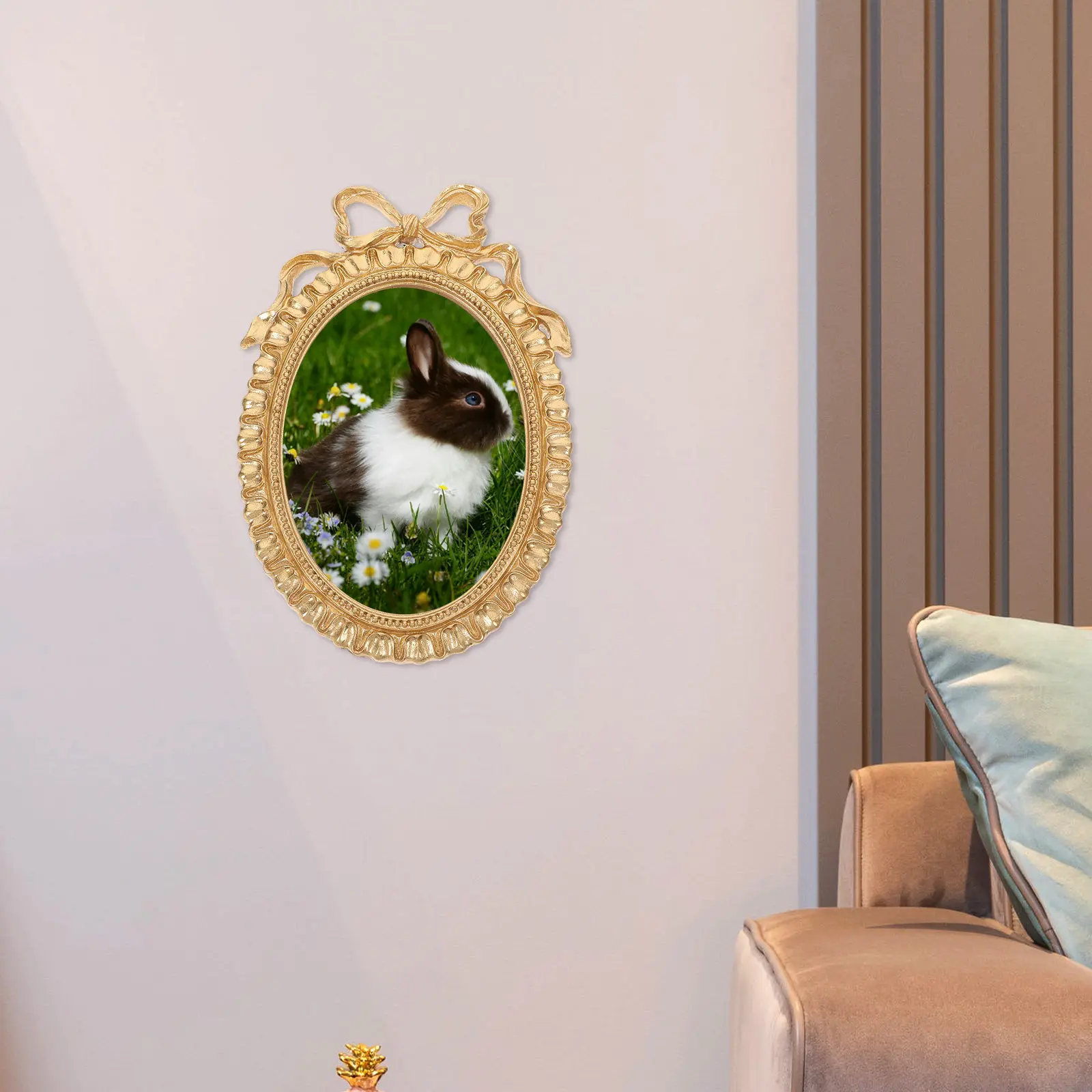 Vintage Oval Resin Picture Frame with Bowknot Accent Sophisticated Decorative Photo Holder for Bedroom Living Room Wedding Gift