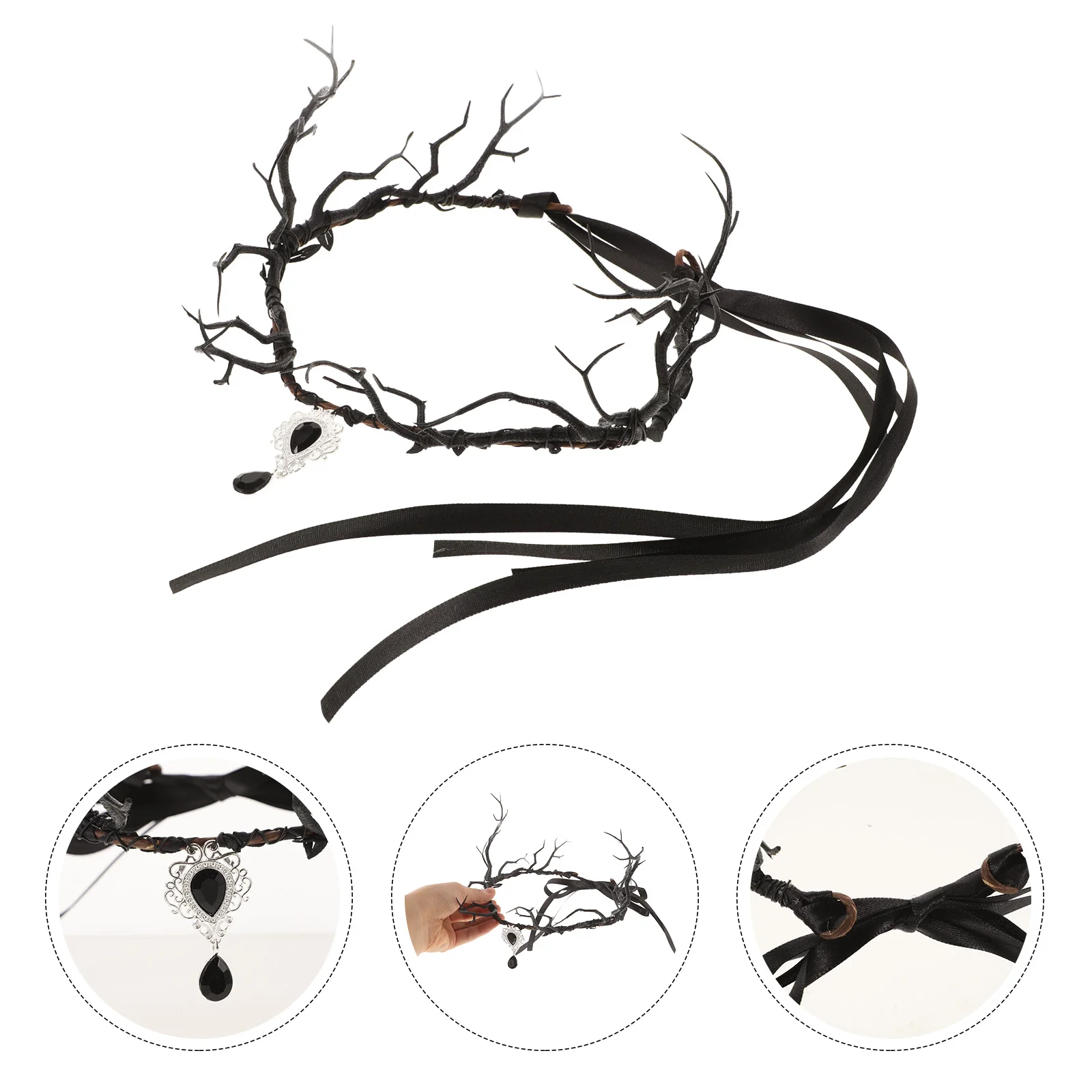 

Halloween Headdress Costumes Gothic Fairy Crown Wreaths Deer Antler Headband Horn Headpiece Cosplay Headgear Resin Flower Bride