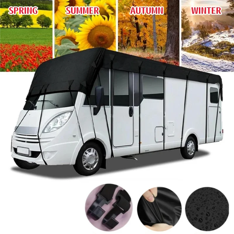Truck Camper Cover 210D Waterproof Oxford RV Roof Cover Sunshade Protective Outdoor Travel Caravans Trailer Cover With Ropes