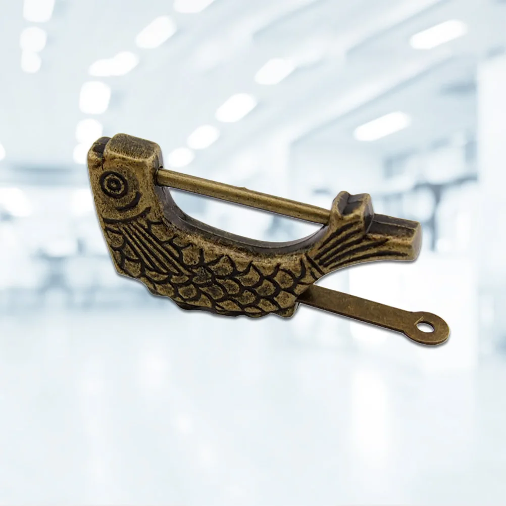 

1 Set Vintage Chinese Fish Shaped Padlock Retro Brass Lock Gift For Jewelry Box Suitcase Small Box Alloy Latch Hook