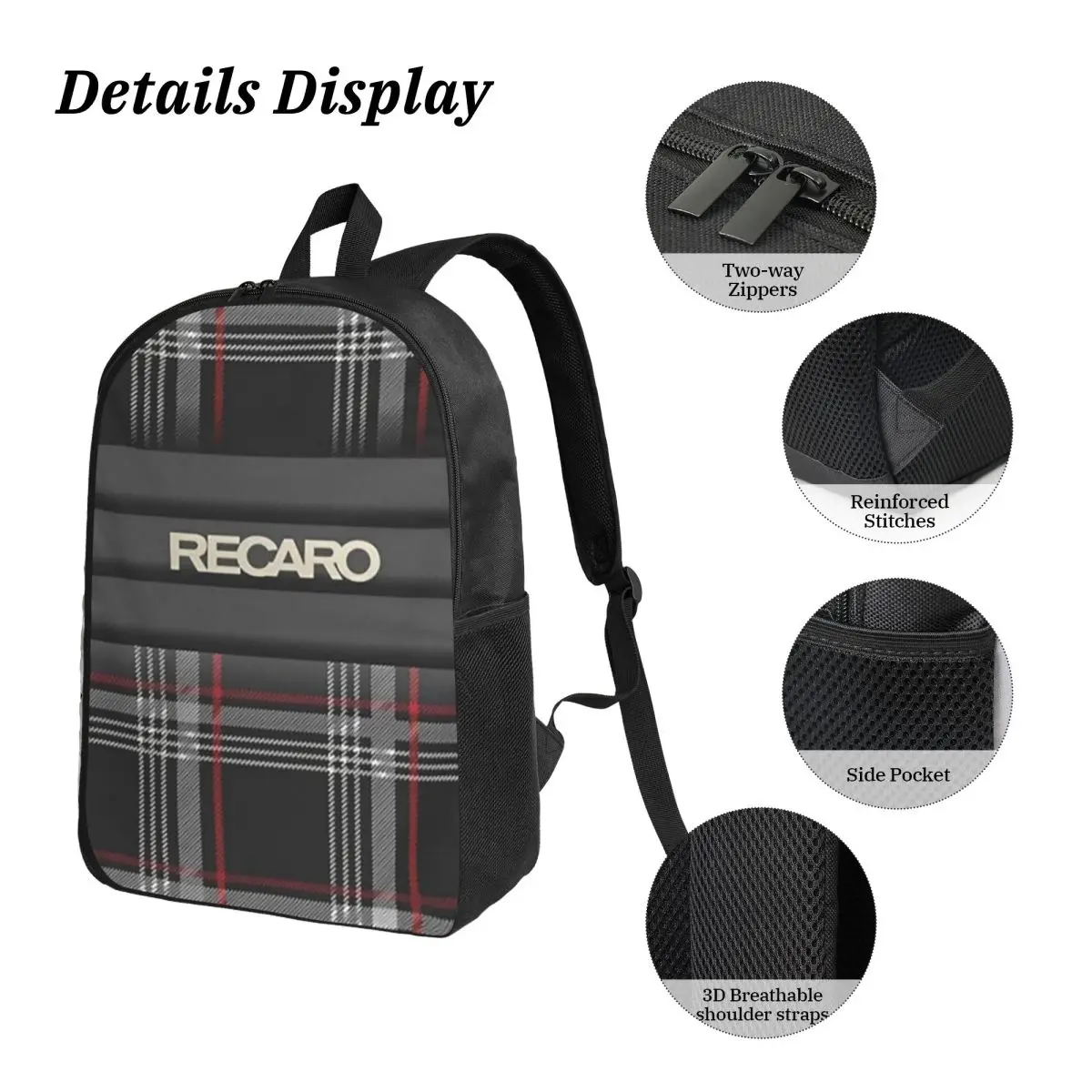Tartan Plaid Recaros Backpack Student Boys Girls BookBag School Bag Computer Shoulder Bags 3ps Insulated Lunch Bag Pencil Case view 3