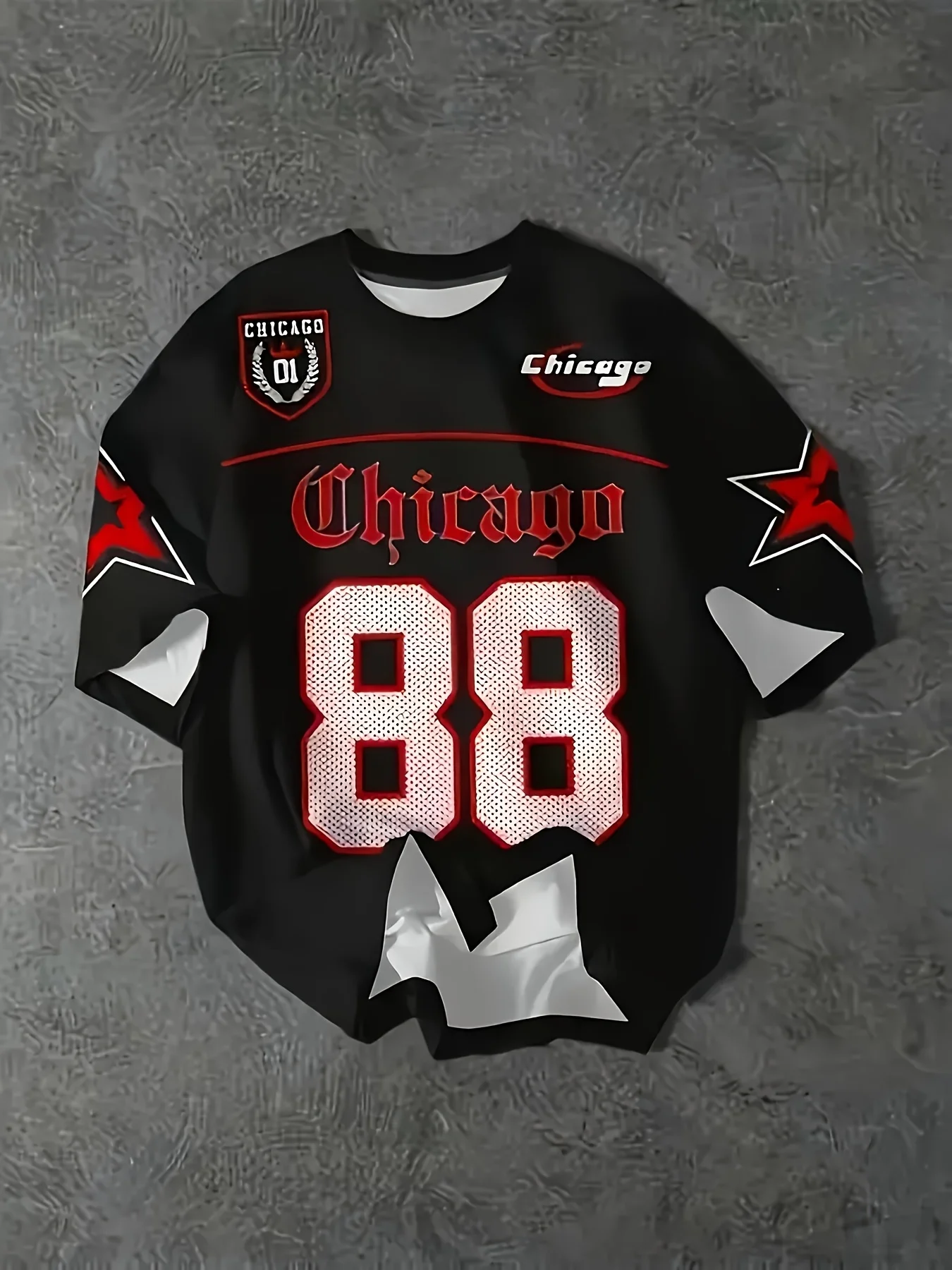 شيكاغو 88 عدد وأفق مميز تي شيرت أحمر أسود الحضرية الشارع الشهير جيرسي الترفيه كرة قدم رياضية جيرسي ملابس للرجال ﻿ تيز