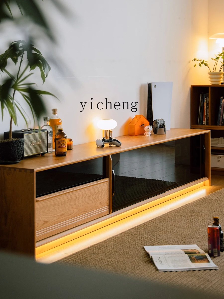 

FY TV Cabinet Cherry Wood Solid Wood Storage Cabinet Integrated Floor-standing Retractable TV Cabinet